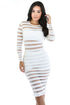 Sexy White Sheer Stripes Bdycon Midi Dress